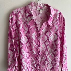 100% Linen Tied Sleeves Button Down Blouse Shirt